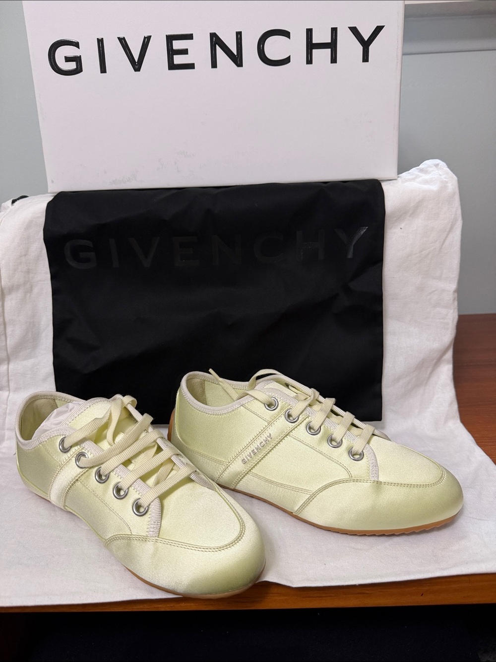 Givenchy Pale Lemon Satin Lace-Up Sneakers